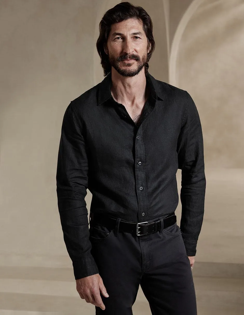 Camisa casual de lino manga larga para hombre