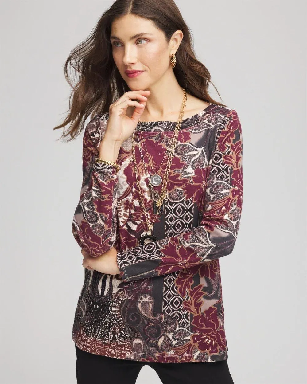 Printed Pima Cotton Bateau-Neck Tee