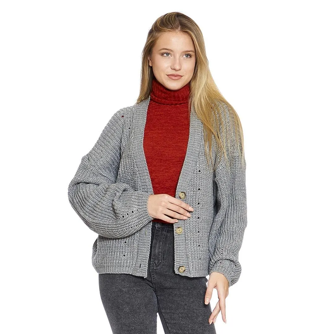 Sweater Para Mujer Gris Jaspe Corte Holgado Abierto Casual Comodo 330695