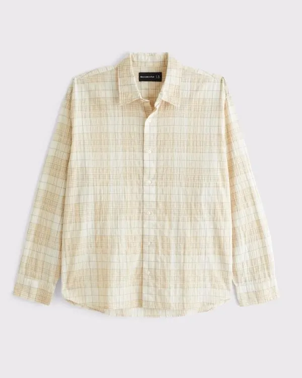 Lightweight Crinkle Button-Up Shirt