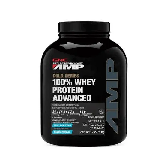 Gold 100% Whey Advanced Proteína de suero de leche Pro Performance AMP Vainilla 4.9 Libras