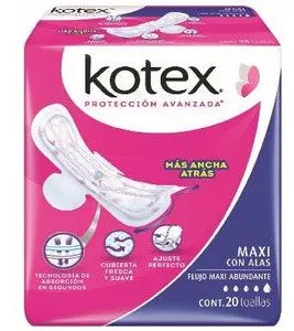 TOALLA FEMENINA KOTEX MAXI CON ALAS 20 PZA.
