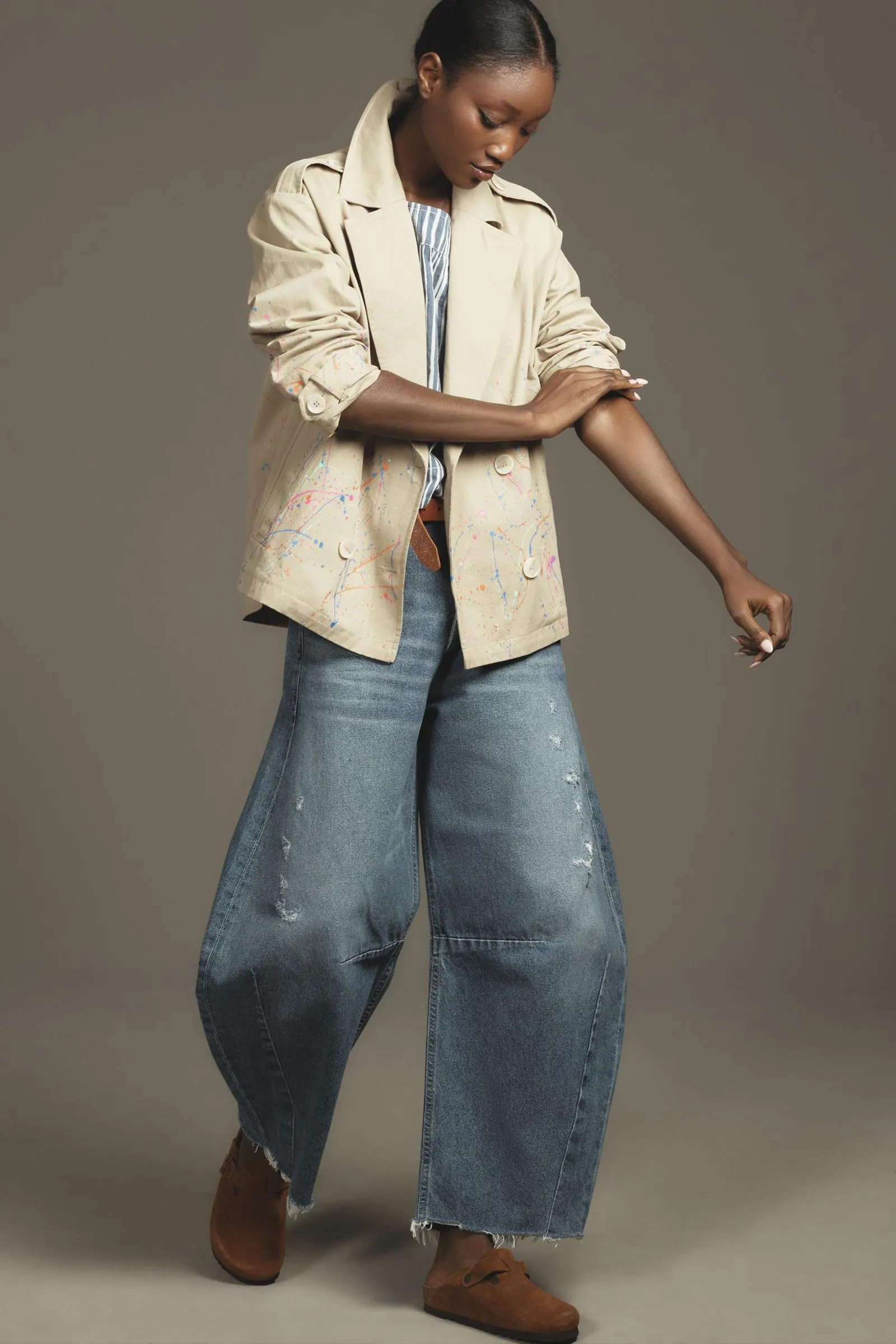 DOLAN Paint Splatter Cropped Trench Coat