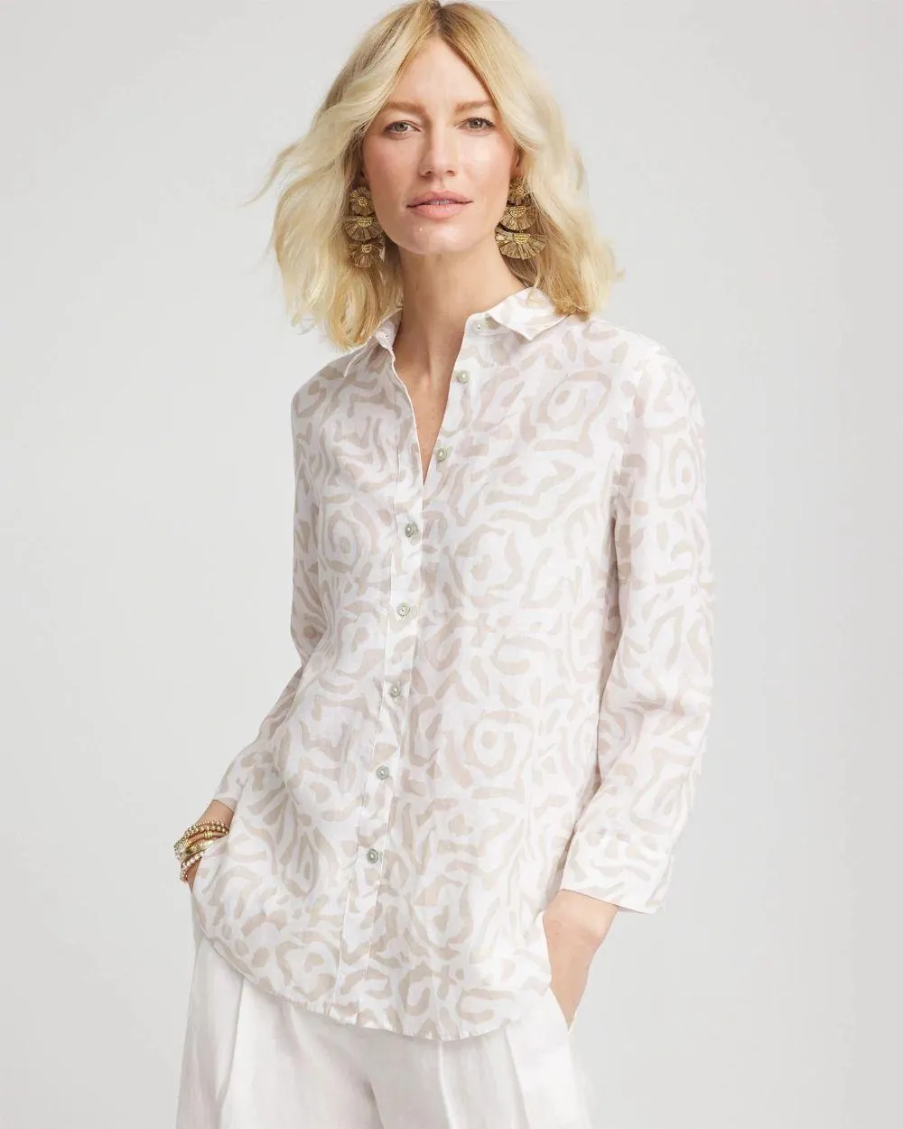 No Iron ™ Animal Print Linen Shirt