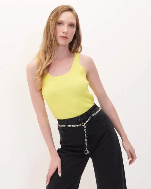 Blusa Amarilla Sin Mangas Tejido Canalé
