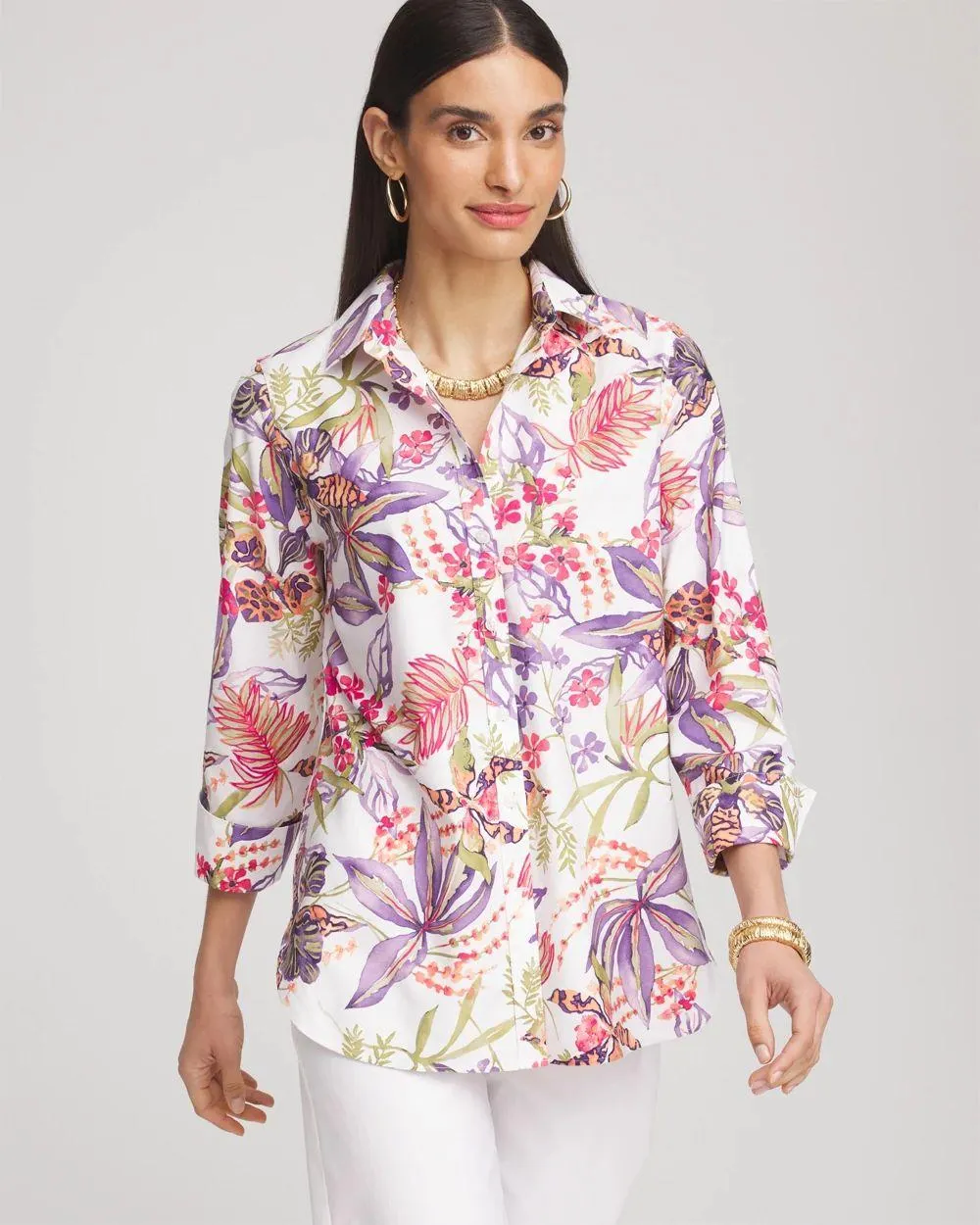 No Iron ™ Tropical Floral Stretch Shirt