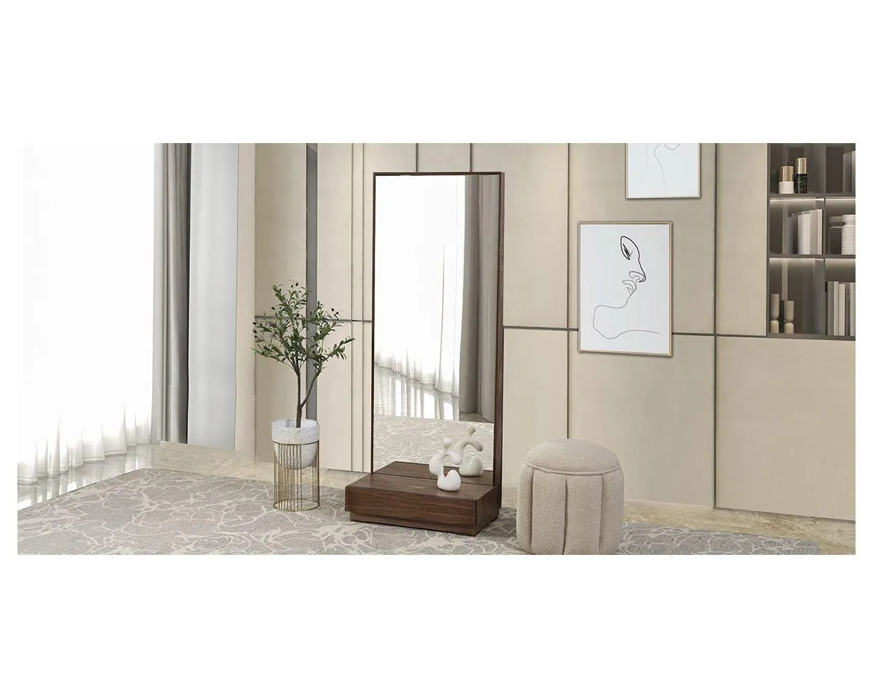 Espejo Vertical Con Base Belona Café