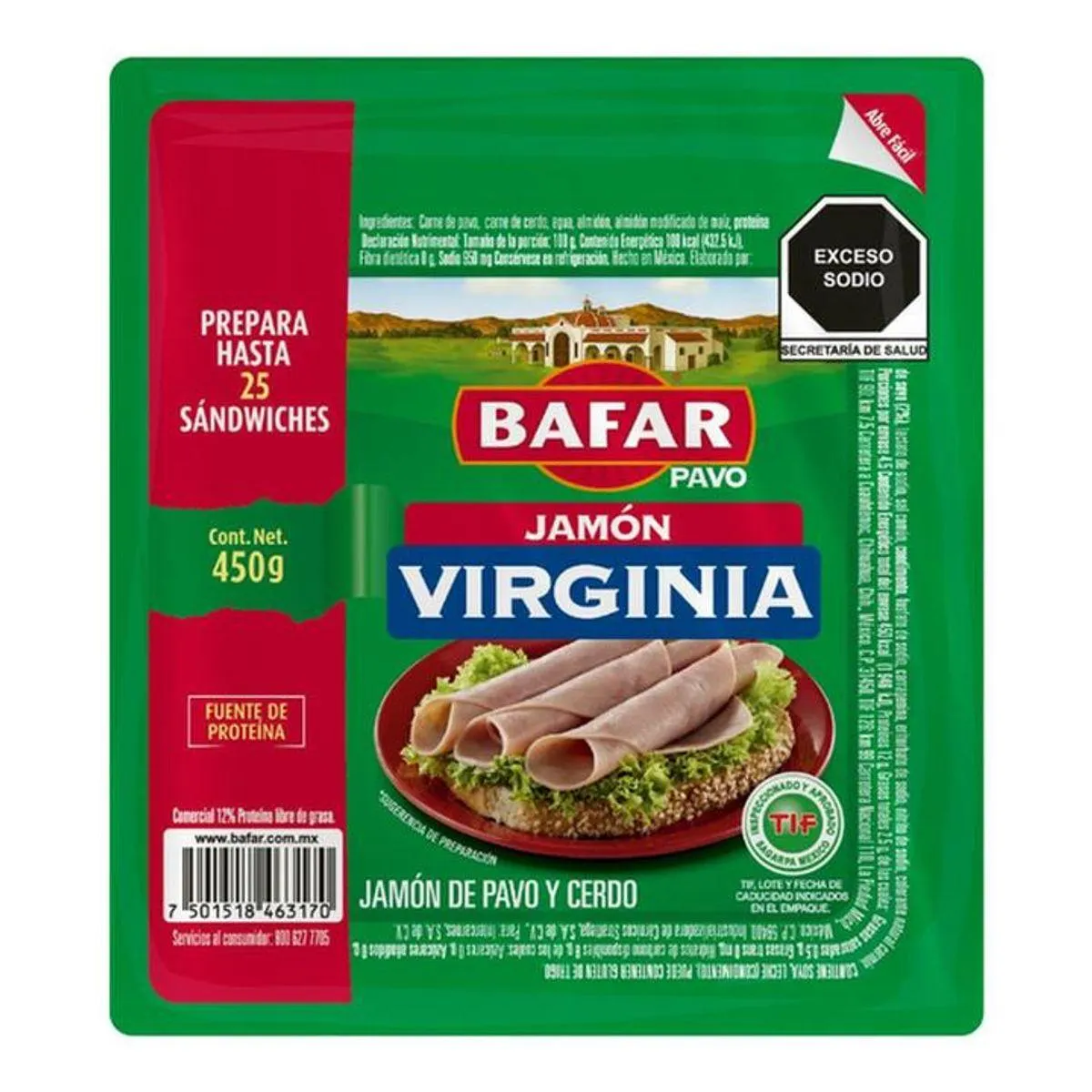 Bafar Jamon Virginia de Pavo Y Cerdo 450 g