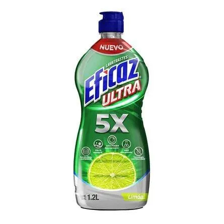 Lavatrastes Líquido Eficaz Ultra Limón 5X 1.2 lt