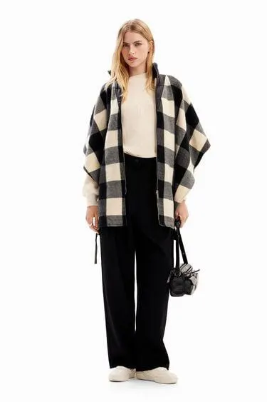 Poncho cuadros cinturón