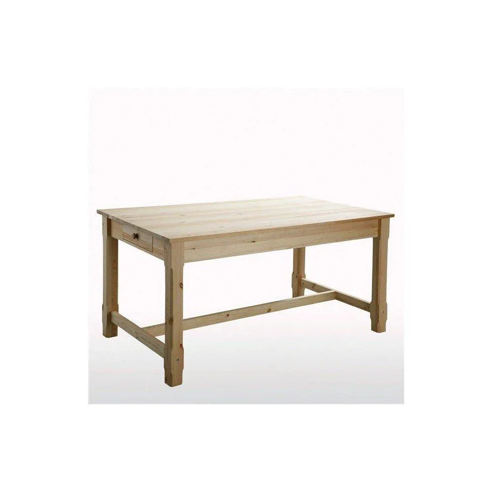 Erine – Mesa de comedor estilo tradicional, madera maciza de pino barniz natural