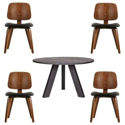 WOOOD eettafel Rhonda - Eiken - Blacknight & vtwonen eetkamerstoelen Classic - Hout - Zwart/Walnoot - 75x129x129/81x48x50