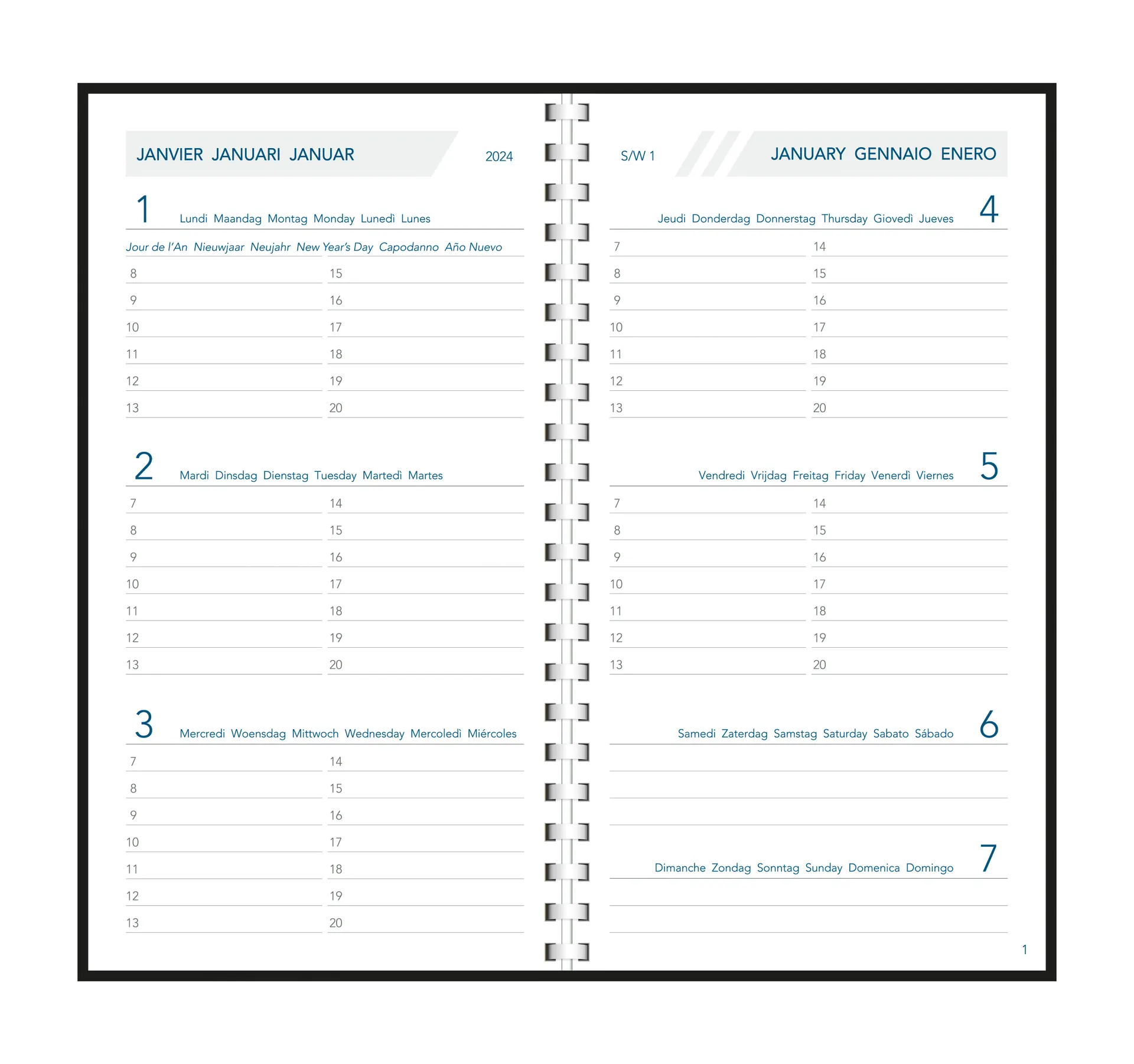 Aurora Visuplan Agenda 9 x 16 cm 7 Dagen 2 Pagina's Spiraal Assorti