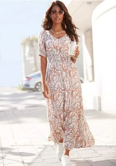 Lascana Maxi-jurk met alloverprint en v-hals, zomerjurk, strandjurk