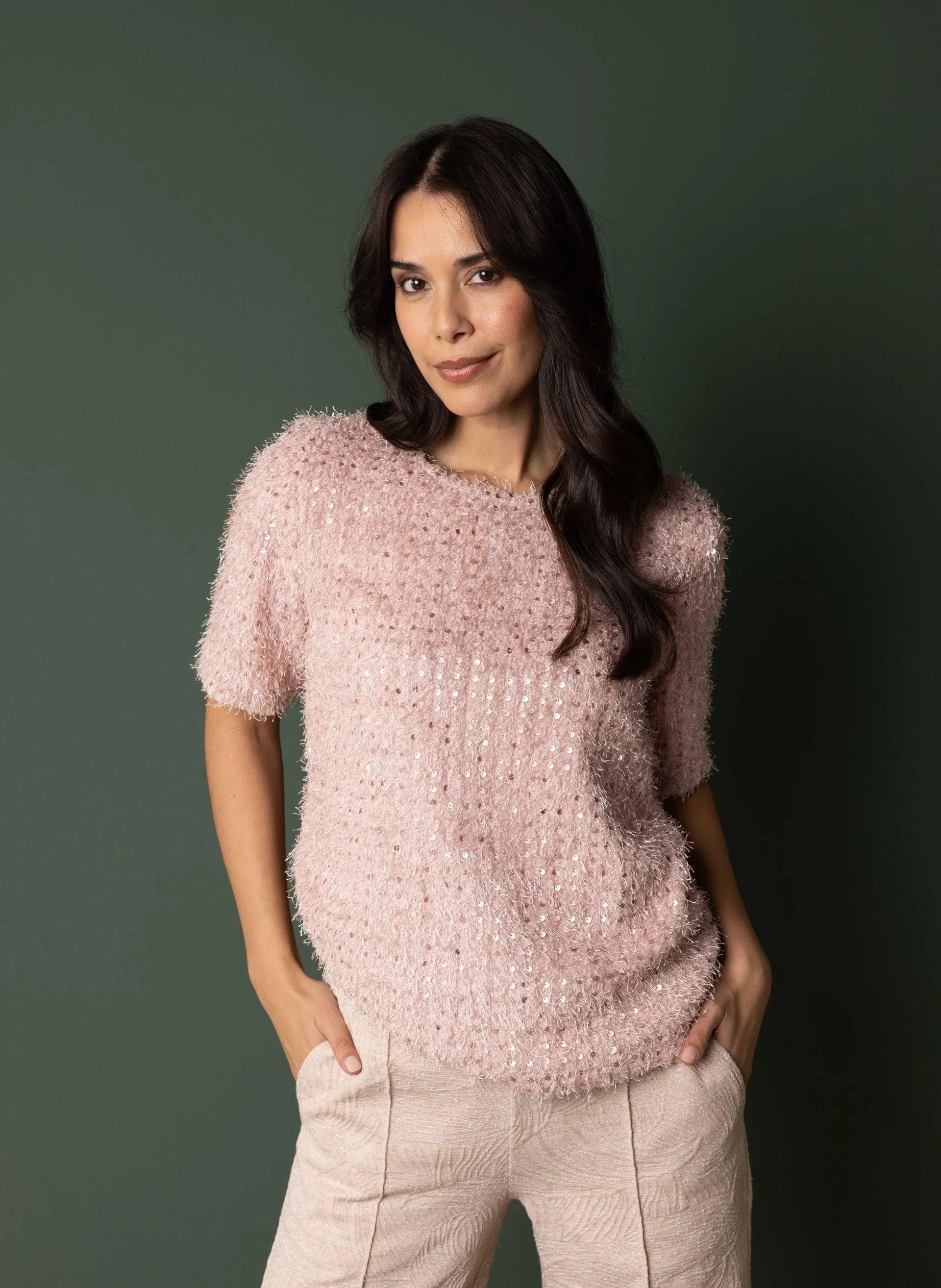 Lichtroze pailletten top