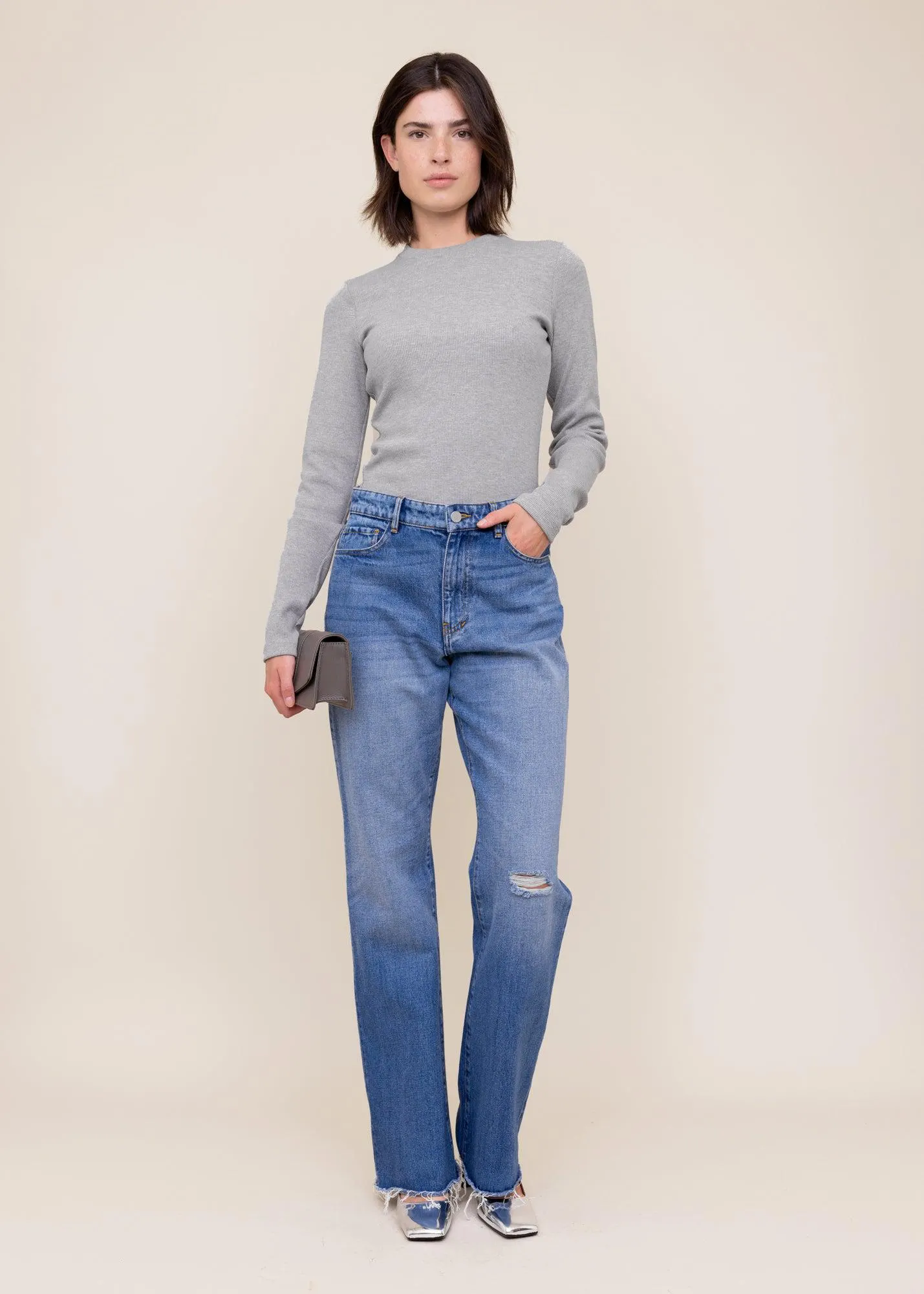 Rib top met lange mouw