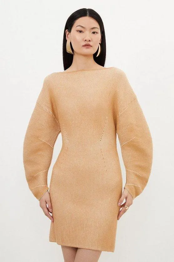 Viscose Blend Round Sleeve Knit Mini Dress