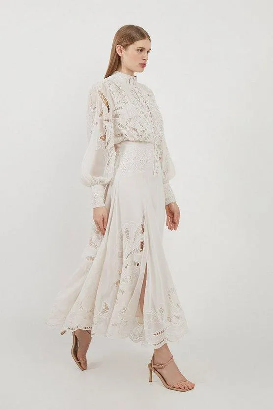 Cutwork Beaded Embroidered Woven Maxi Dress