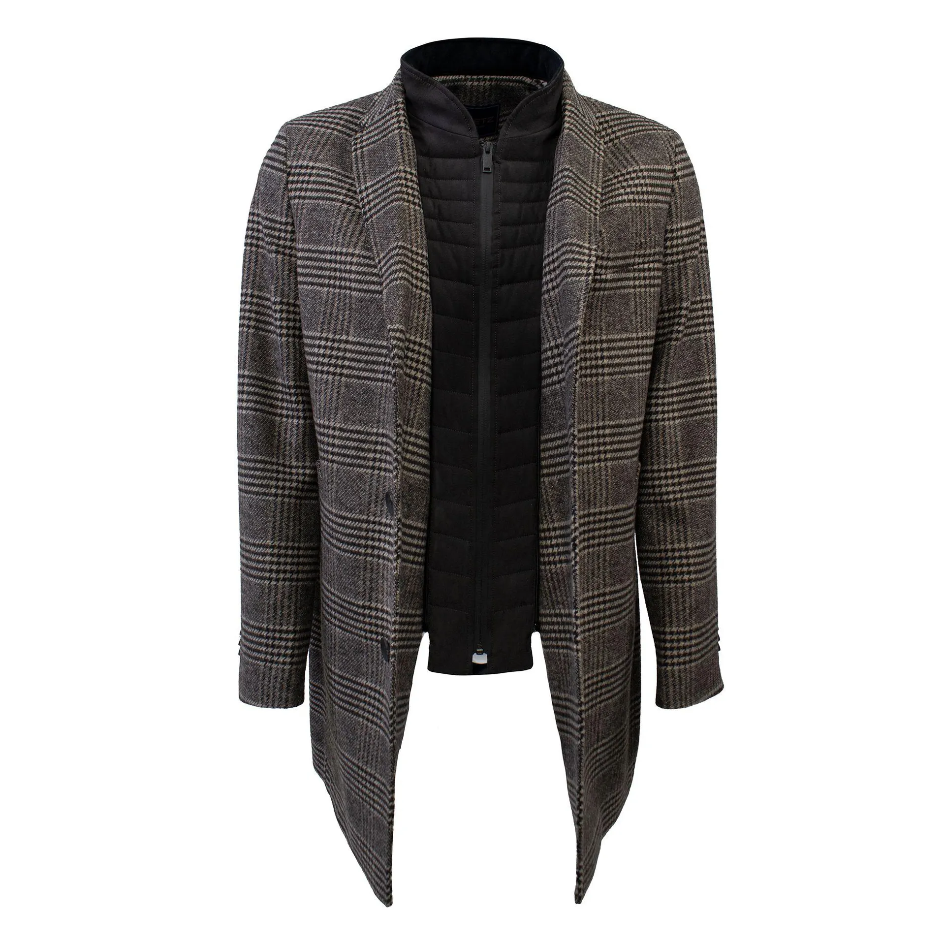 winterjas semi paletot met alcantara windvanger ruit bruin