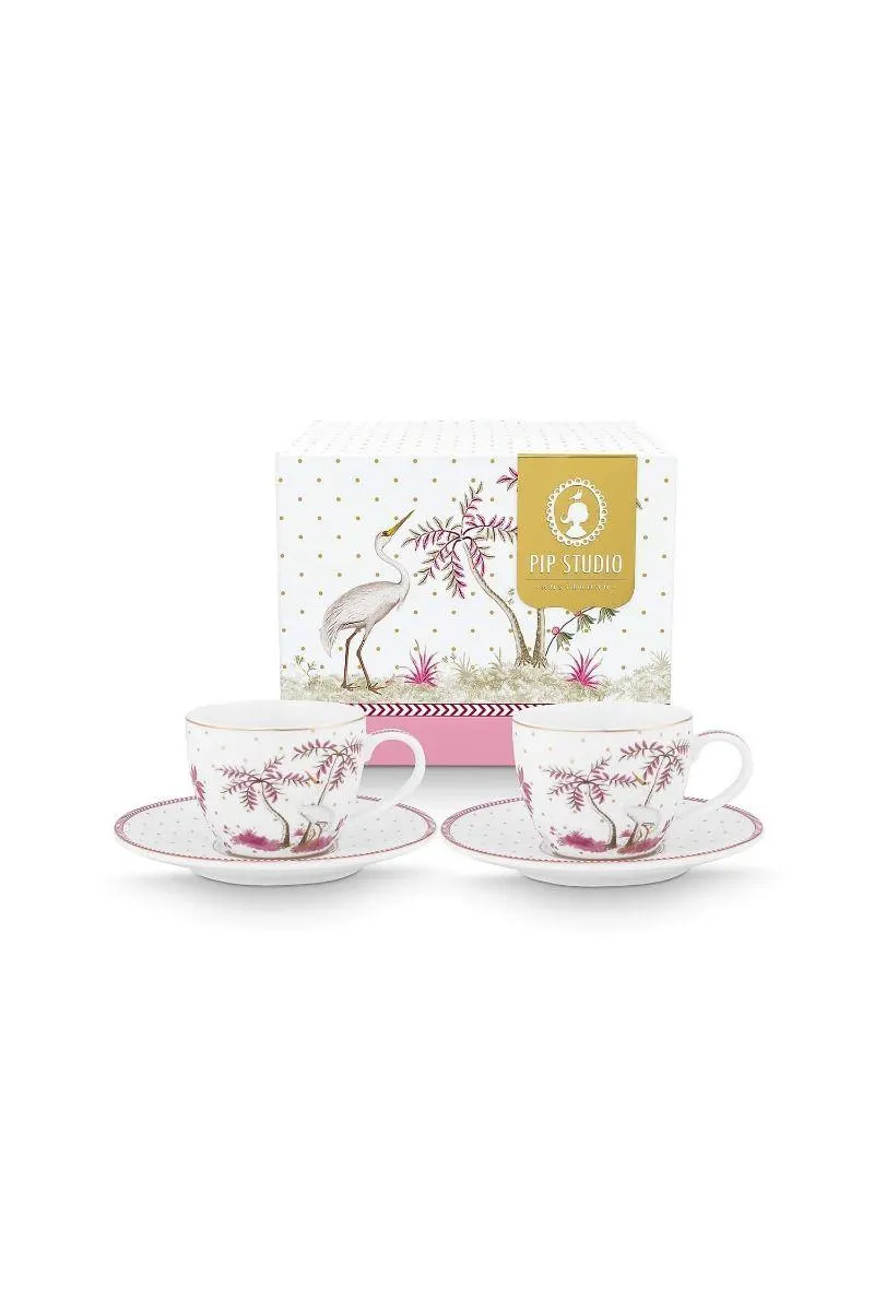 Set/2 Espresso Koppen & Schotels Jolie Stippen Goud Roze
