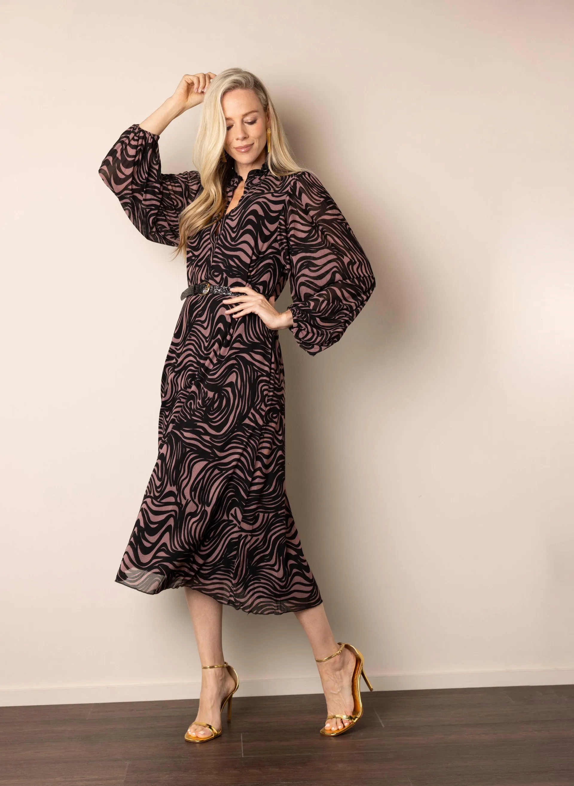 Zwarte/oudroze maxi jurk