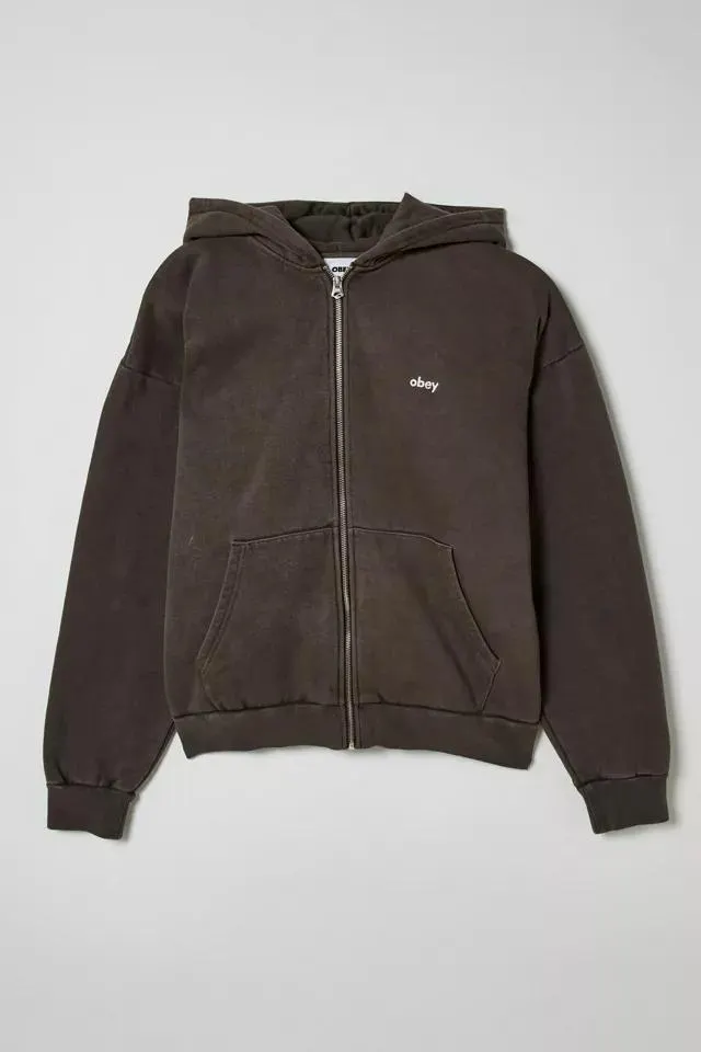 OBEY Lowercase Pigment Dye Full Zip Hoodie Sweatshirt