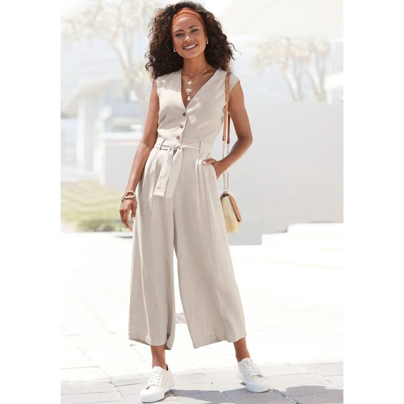 Lascana Jumpsuit en zakken, zomerse jumpsuit, casual-chic (Met een bindceintuur)