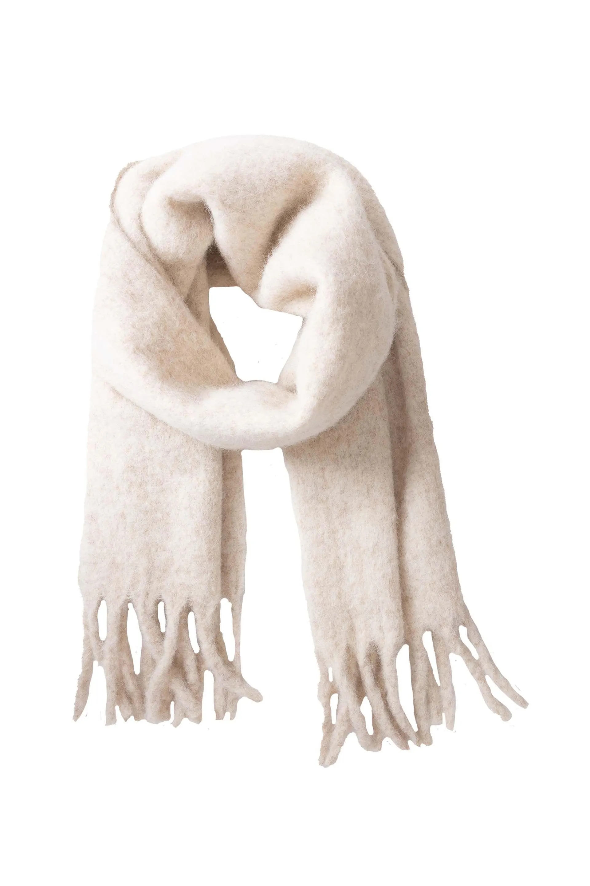 Ecru zachte sjaal met franjes