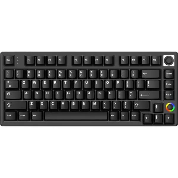 HelloGanss HS75T Black, toetsenbord (Zwart, US lay-out, Cherry MX Brown, 75%, RGB leds, PBT Doubleshot keycaps, hot swap, 2,4 GHz / Bluetooth / USB-C)