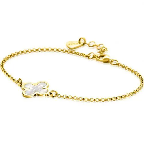 ZINZI gold plated zilveren armband met klavertje vier (14mm), bezet met wit parelmoer 17,5-20cm ZIA-BF71