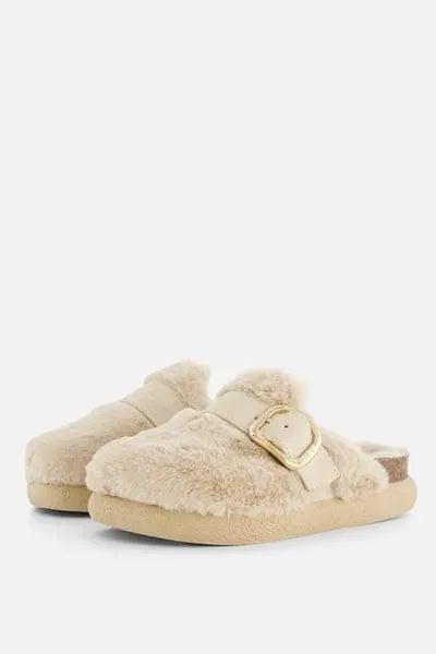 Scholl Pantoffels beige Imitatiebont