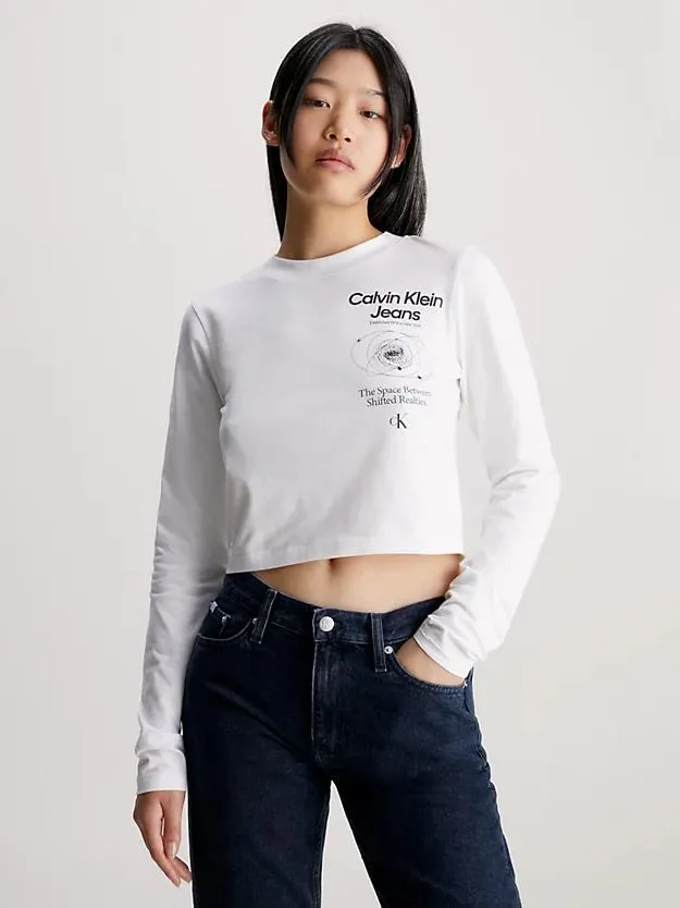 Cropped T-shirt met lange mouwen en logo
