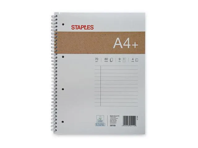 Staples Collegeblok A4, Gelinieerd, 4-gaats, Wit