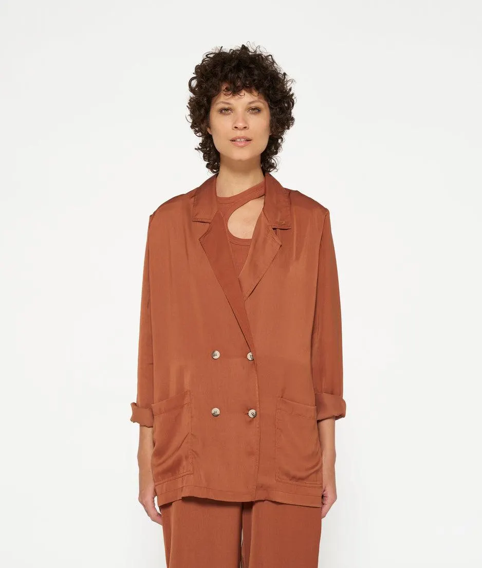 double breasted satin blazer