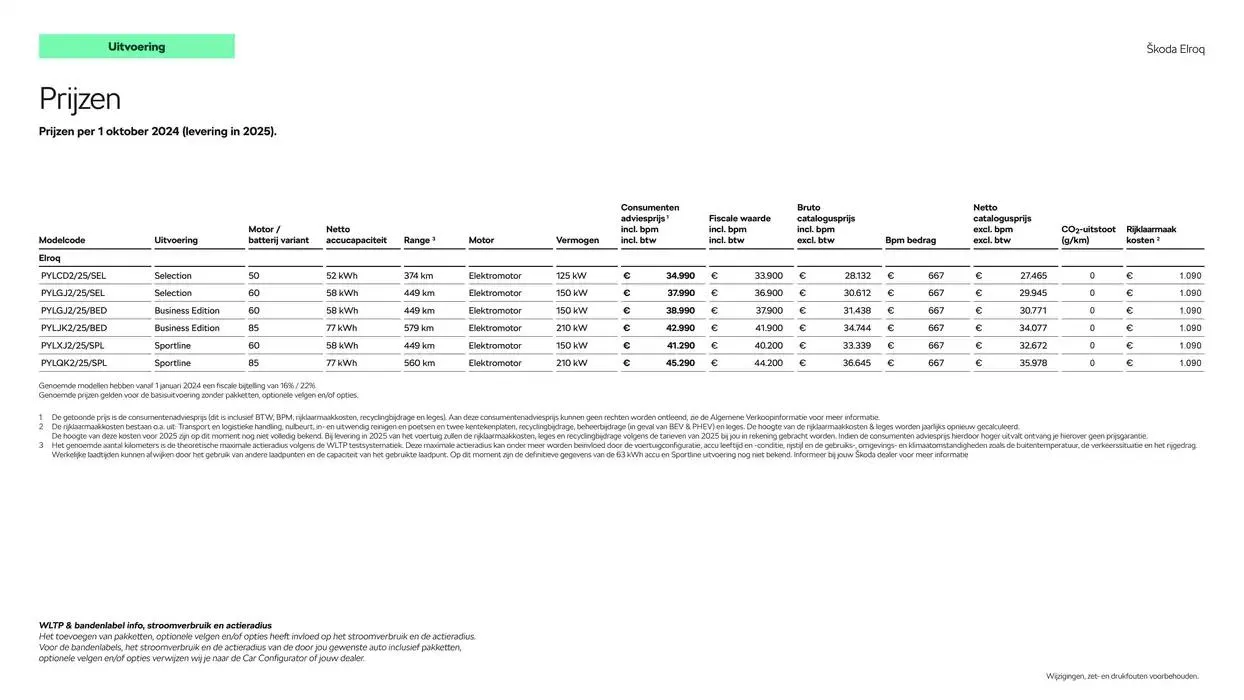 Škoda Elroq prijslijst per 1 oktober 2024 van 27 november tot 27 november 2025 - Folder pagina 4