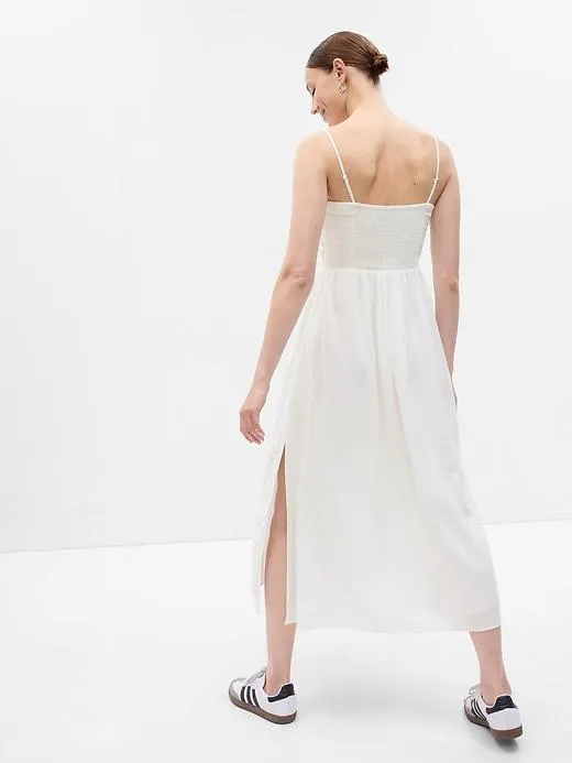 Linen-Blend Midi Dress