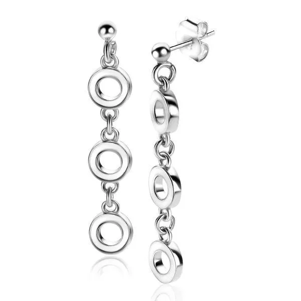 39mm ZINZI zilveren oorstekers ronde schakels en drie open ronde vormen ZIO-BF63