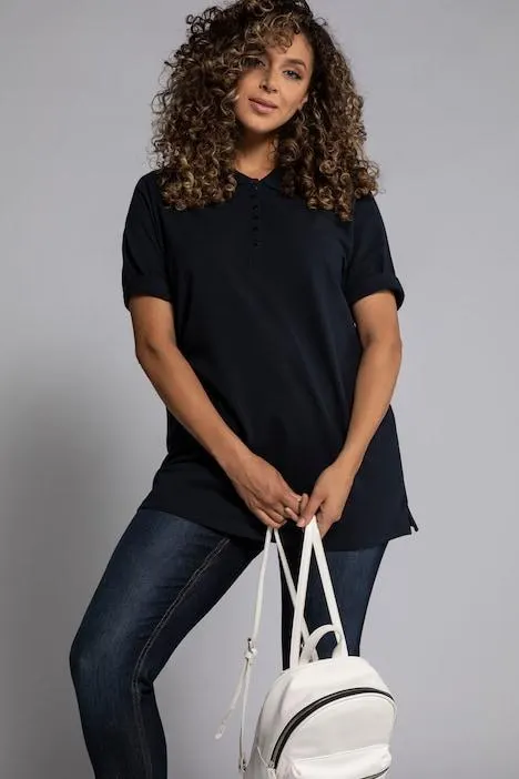 Poloshirt, piqué, polokraag, fluwelen lint-knooppas, halve mouw