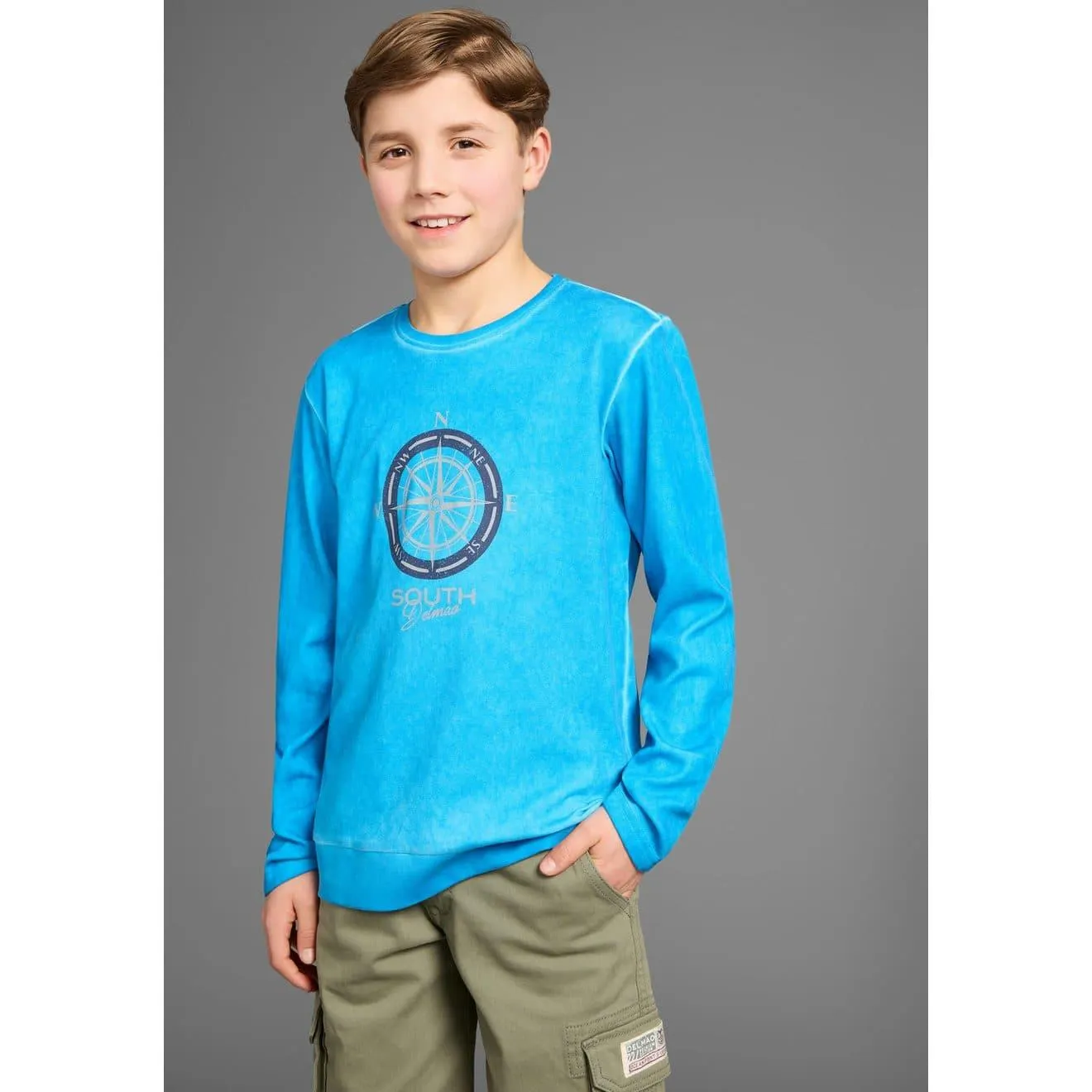 DELMAO Shirt met lange mouwen Modisch gewassen shirt