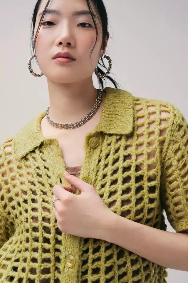 BDG Osaka Open-Knit Polo Sweater