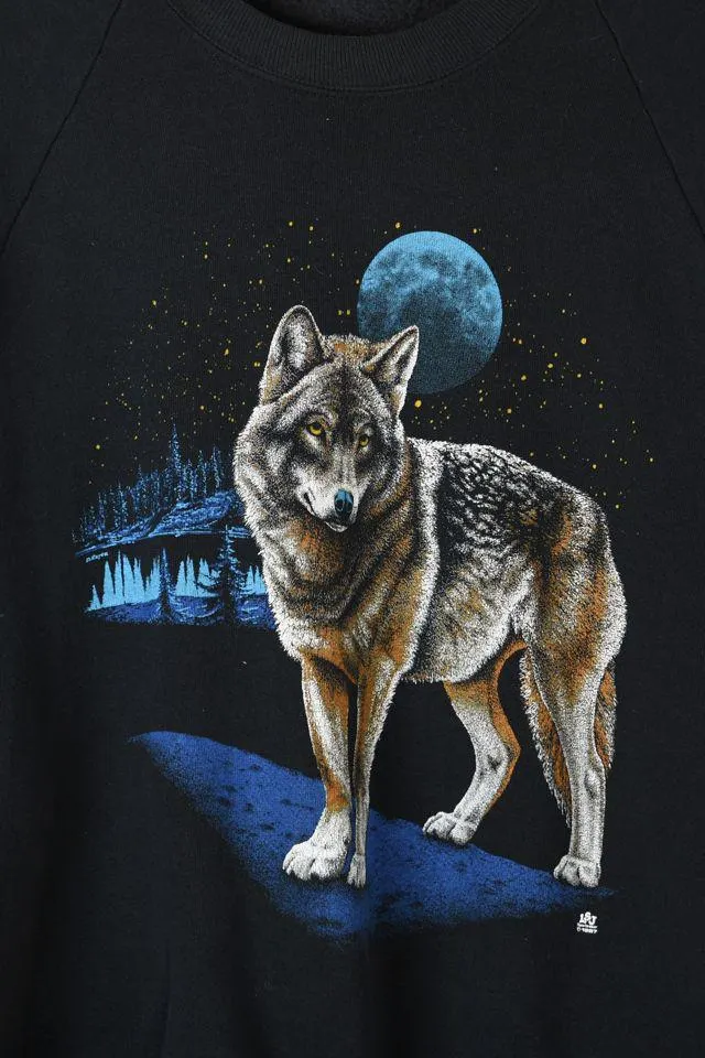 Vintage 90s Wolf & Blue Moon Graphic Sweatshirt