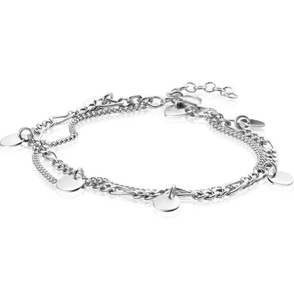 ZINZI zilveren multilook armband met gourmet en figaro schakels met 5 gladde ronde plaatjes 16-19cm ZIA-BF61