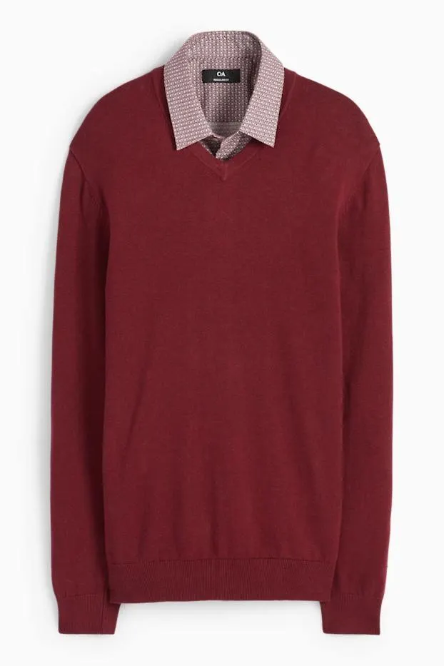 Fine knit jumper and shirt - regular fit - kent collar