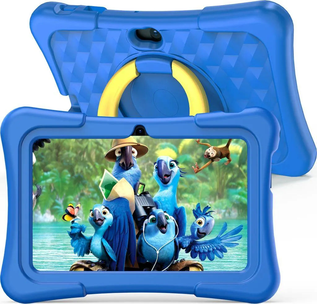 Pritom 7-Zoll-Kinder-Tablet, Quad Core Android 11, 2 GB RAM, 32 GB ROM, WLAN, Dual-Kamera, Bildung, Spiele, Kindersicherung, vorinstallierte Kindersoftware mit Kinder-Tablet-Hülle, Typ C, Dunkelblau