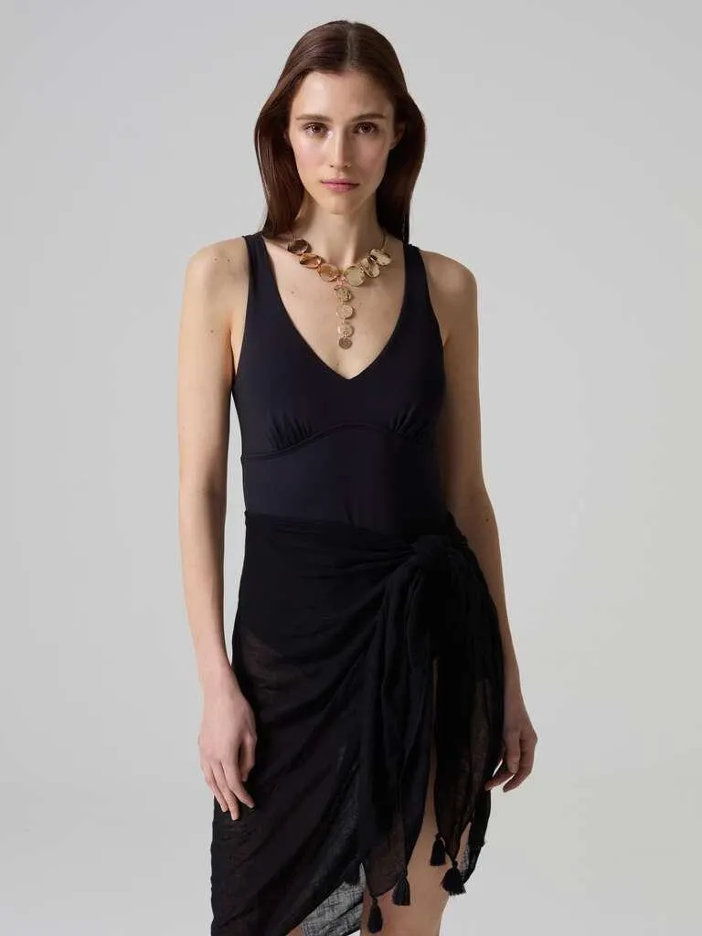 Black One-piece swimsuit with V neck