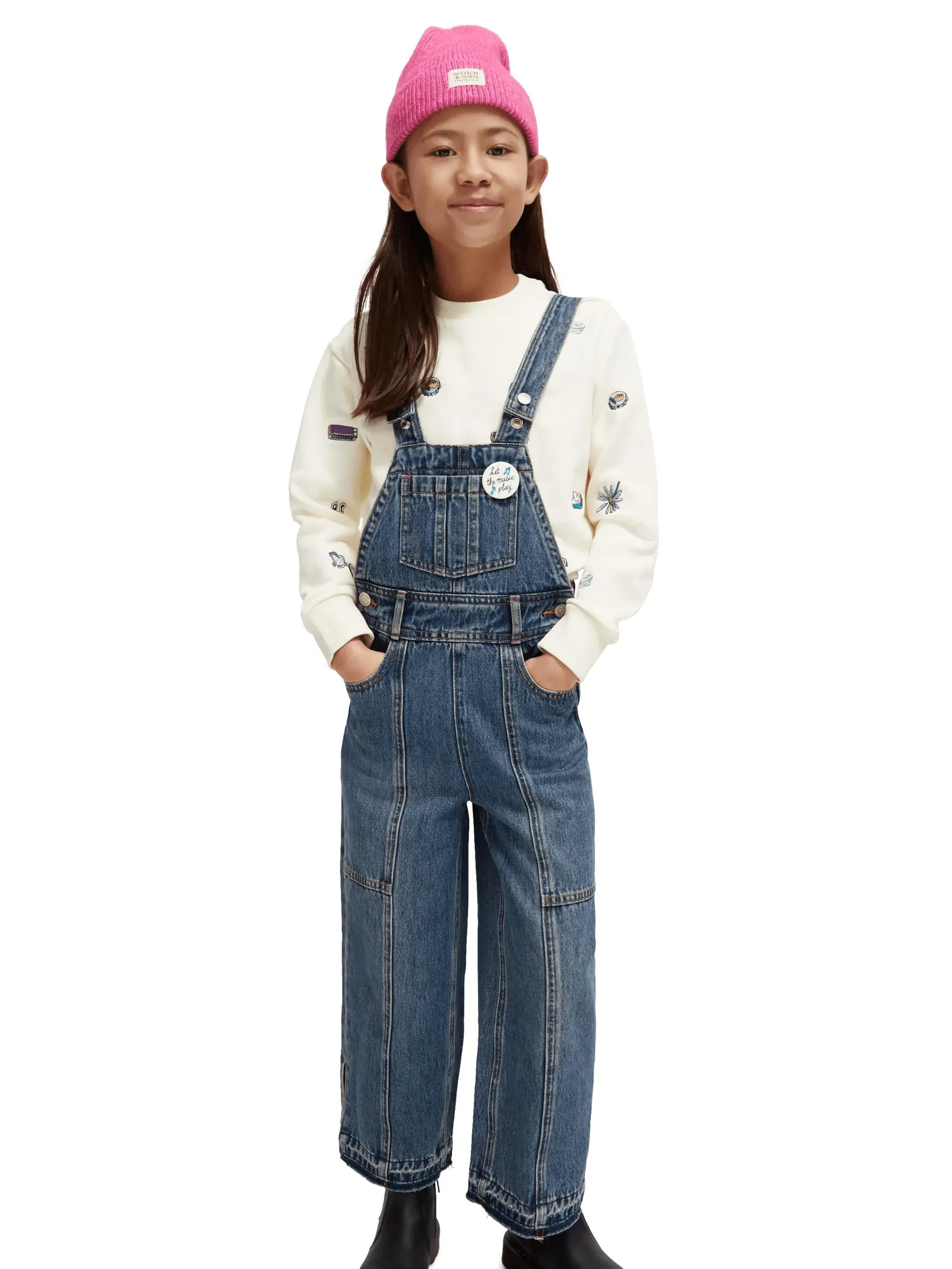 Wide leg denim dungaree