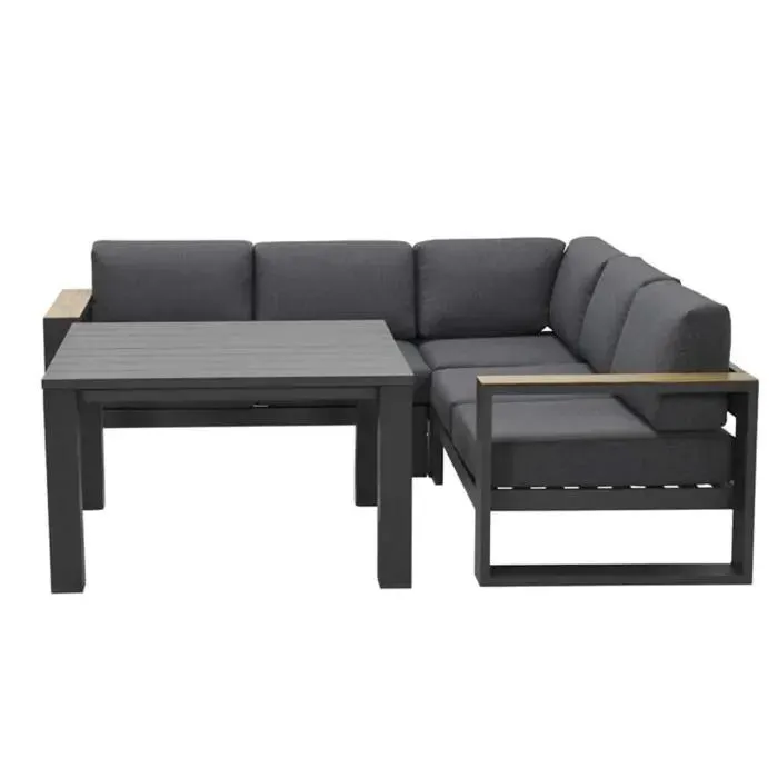 Plaza lounge dining set 4-delig donker grijs - teaklook