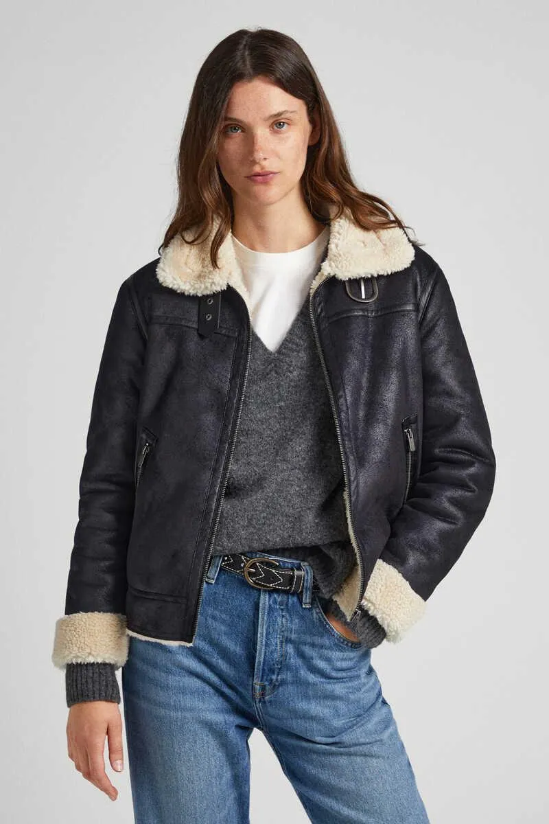 Cazadora biker forro borreguito