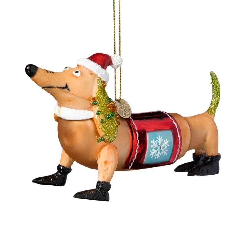 Kersthanger teckel - bruin - 8x15.5x3.5 cm