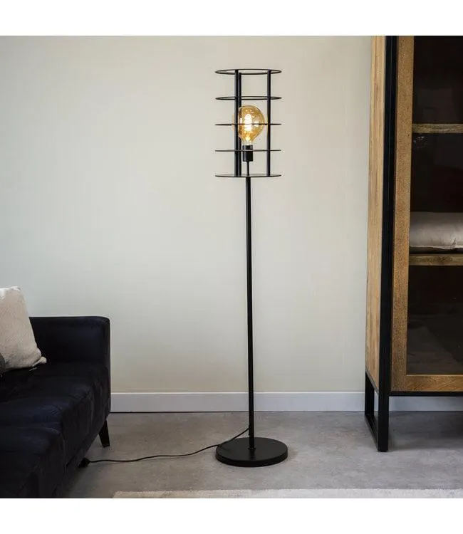 Industriële vloerlamp Maya zwart metaal